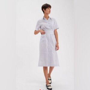 Plaid Cotton Ines De La Fressange Short Sleeve Belted Dress
